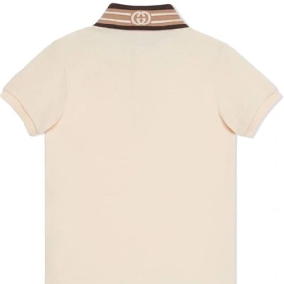 GUCCI Kids Stretch Cotton Polo Shirt In Ivory 6A - Picture 2 of 10